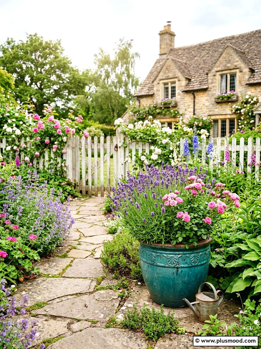 Cottage Style Lavender And Rose - 25 summer mixed container ideas