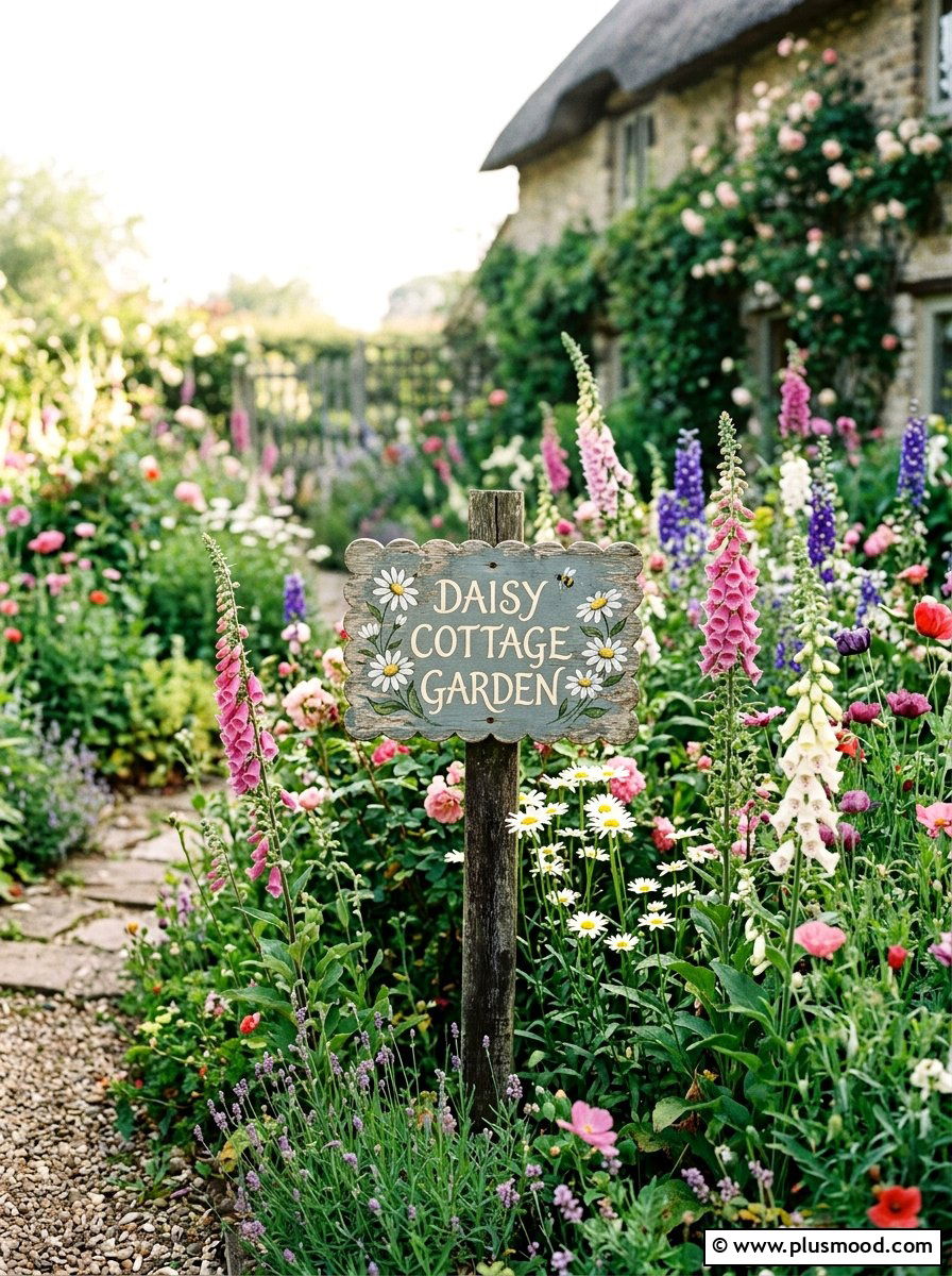 Cottage garden wood sign - 25 outdoor garden decor ideas with wood signs