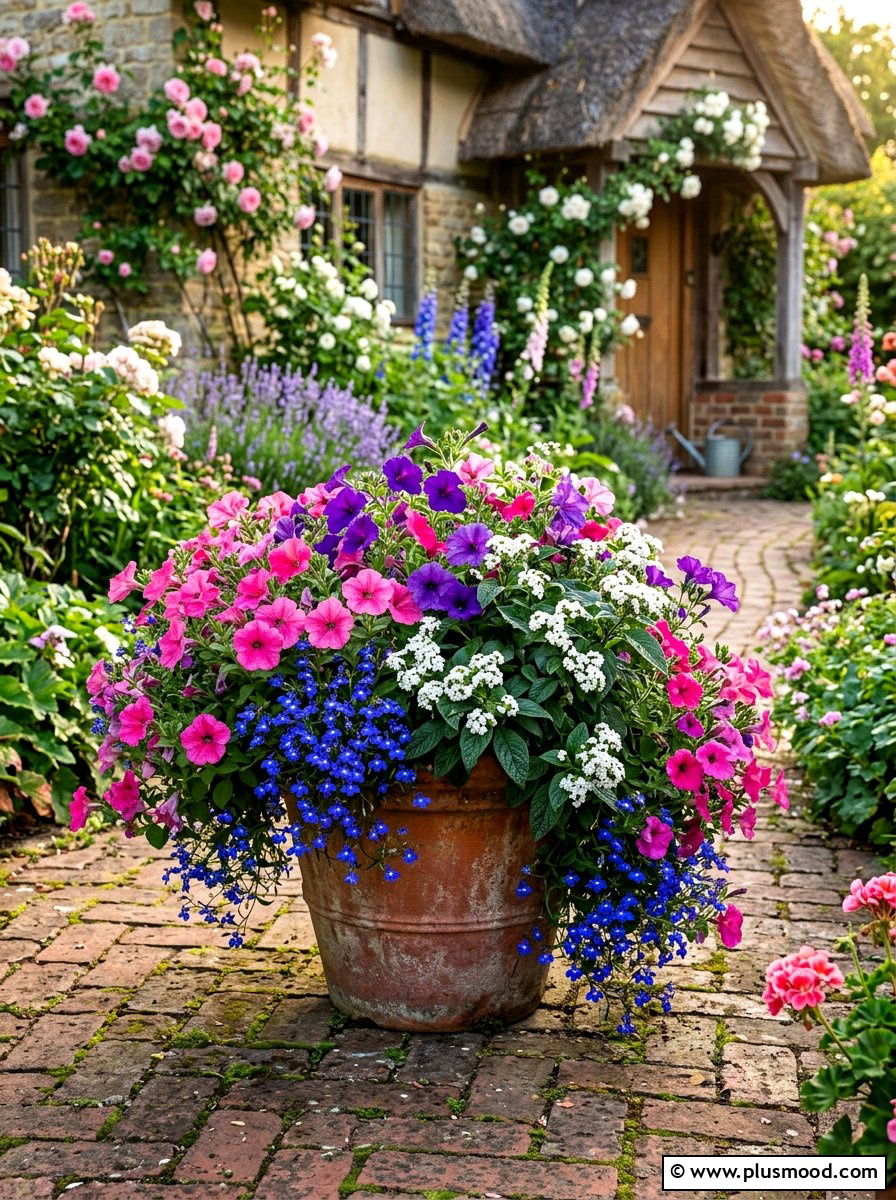 Cottage petunia planter - 25 summer garden pot arrangement ideas