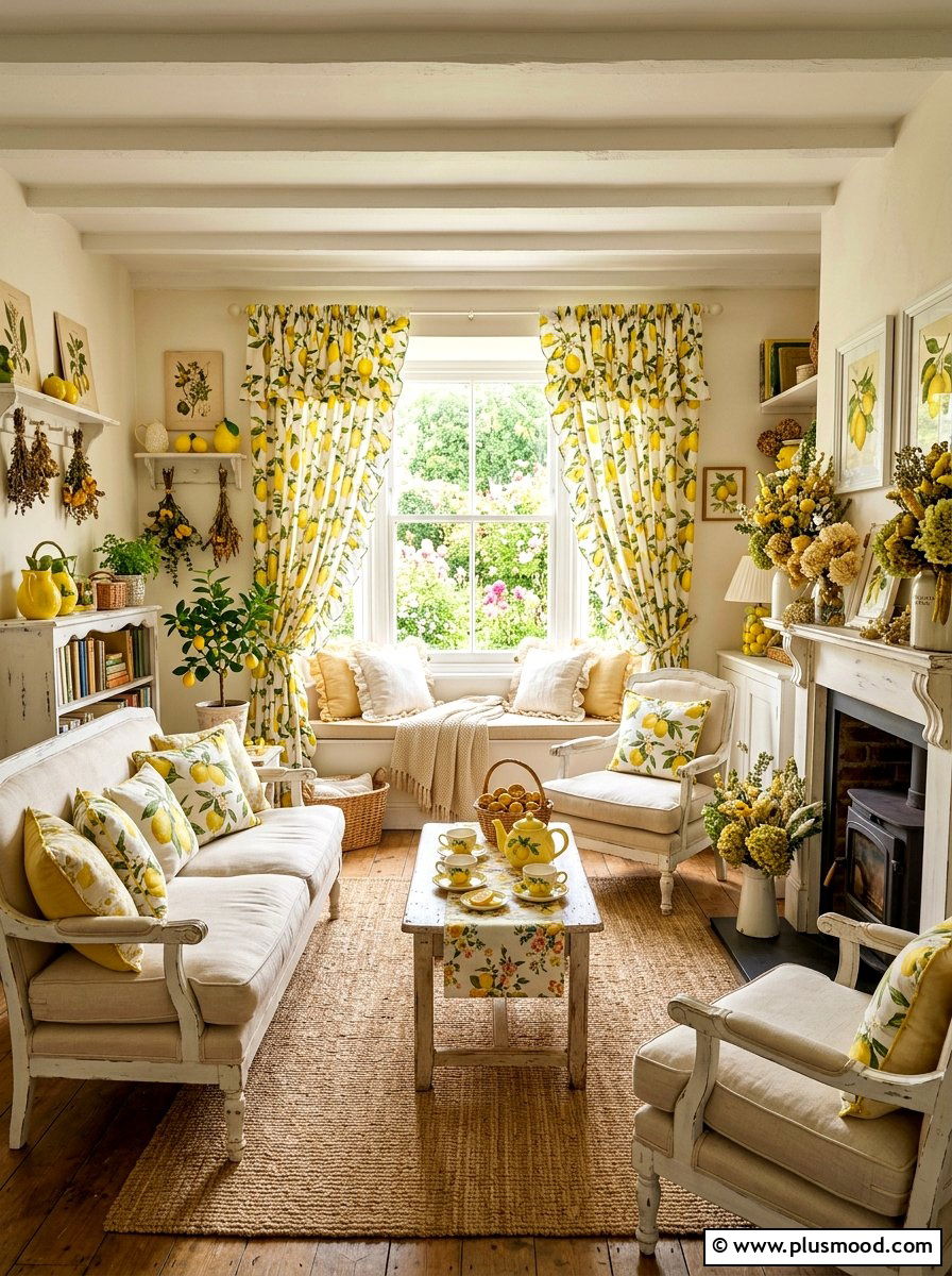 Cottagecore Lemon Living Room - 25 summer lemon decor ideas for living room