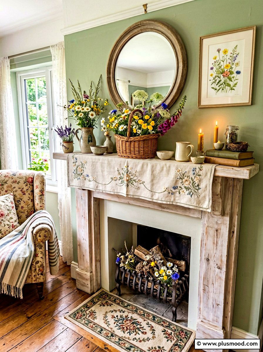 Cottagecore Summer Mantel - 25 summer mantel ideas for living room