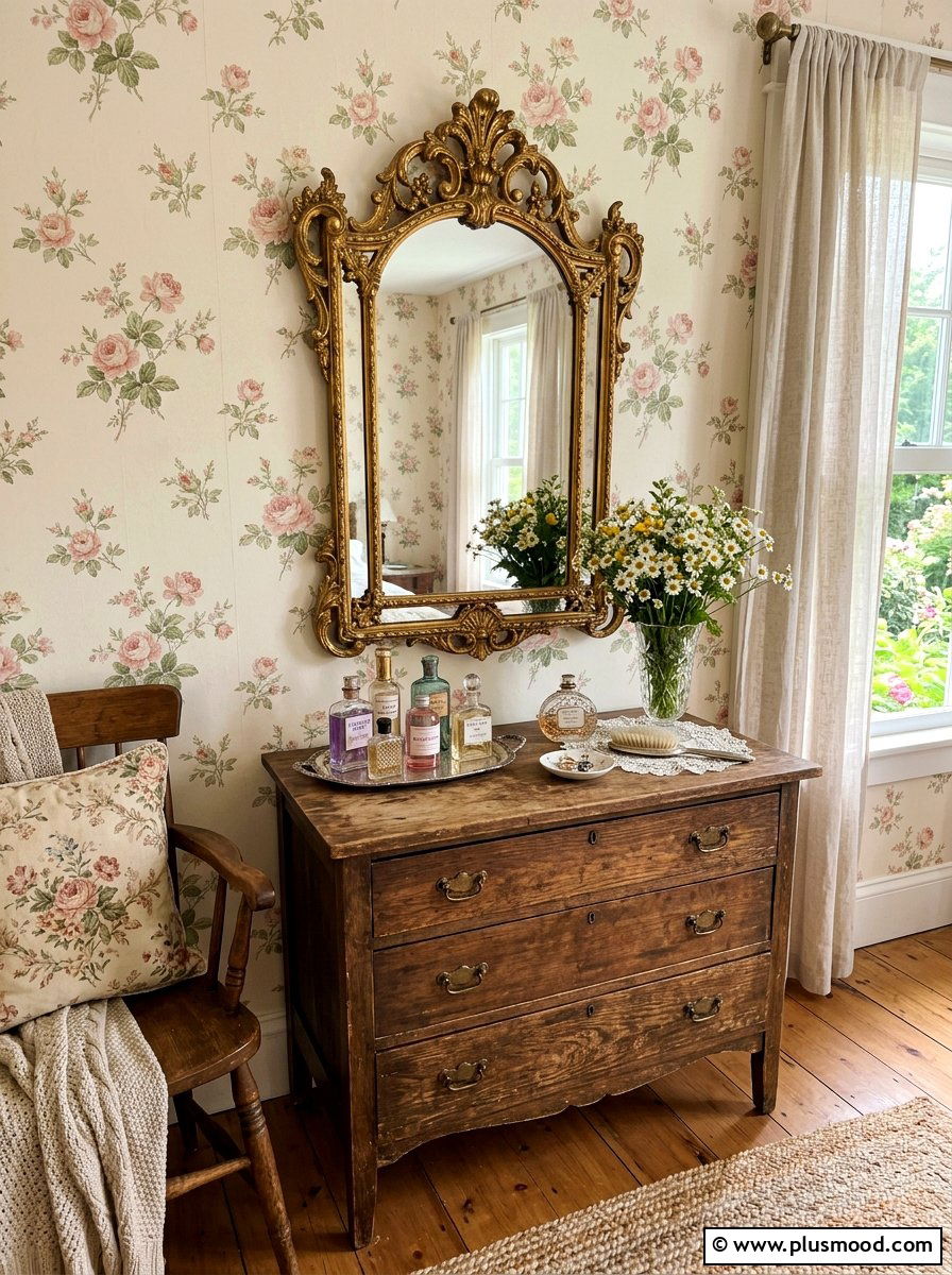 Cottagecore antique gold mirror - 25 summer fresh cottagecore decor ideas