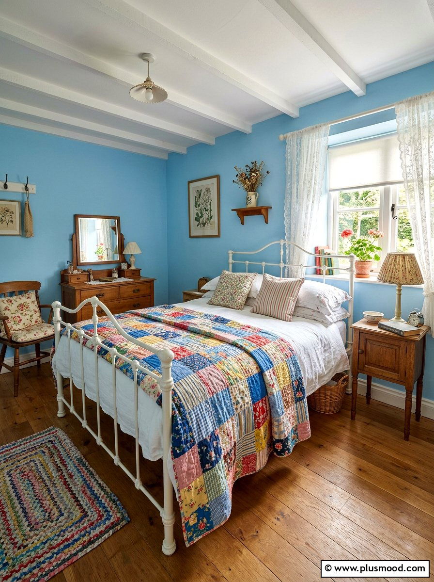 Cottagecore colorful patchwork quilt - 25 summer fresh cottagecore decor ideas