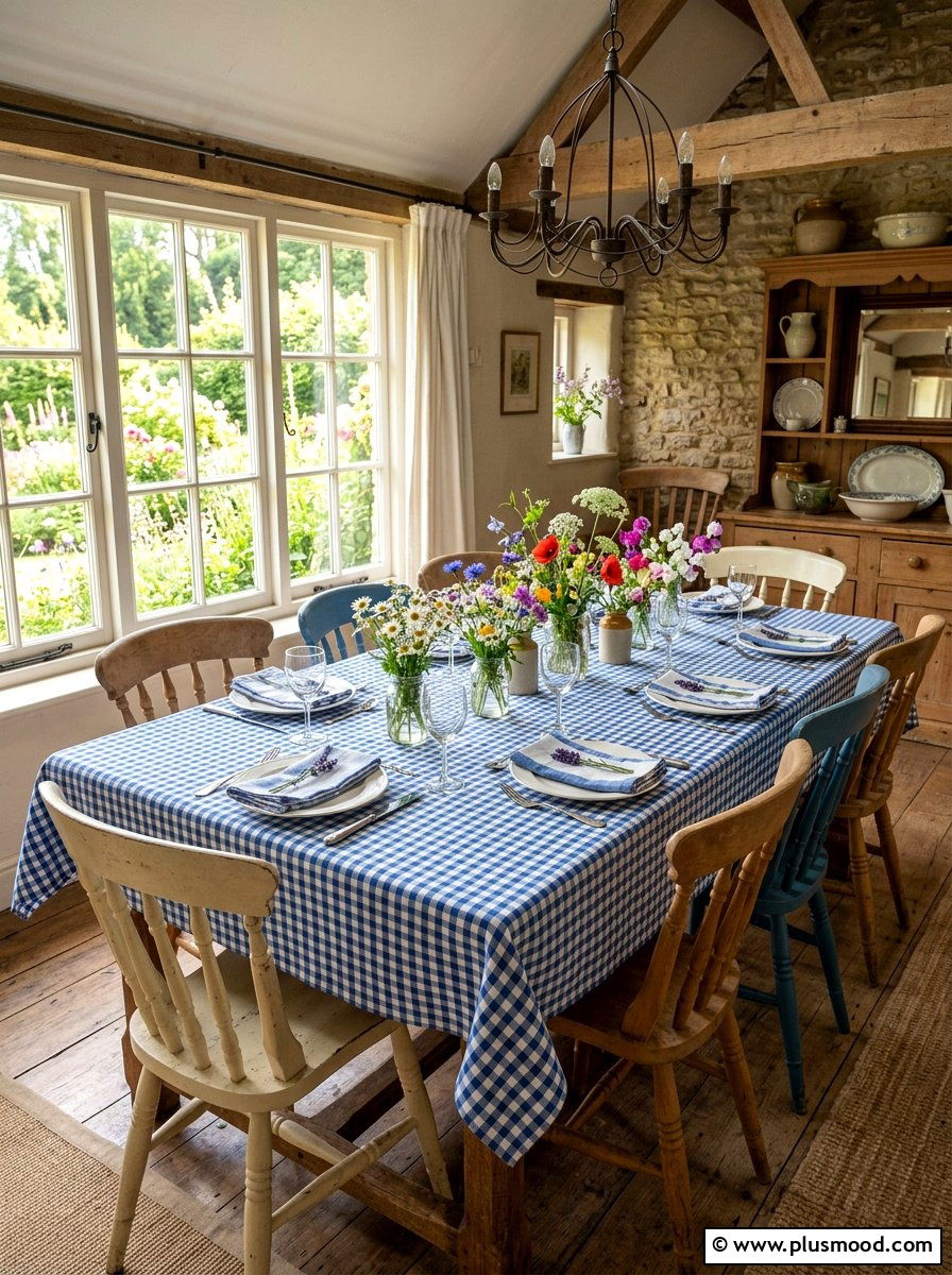 Cottagecore gingham tablecloth - 25 summer fresh cottagecore decor ideas