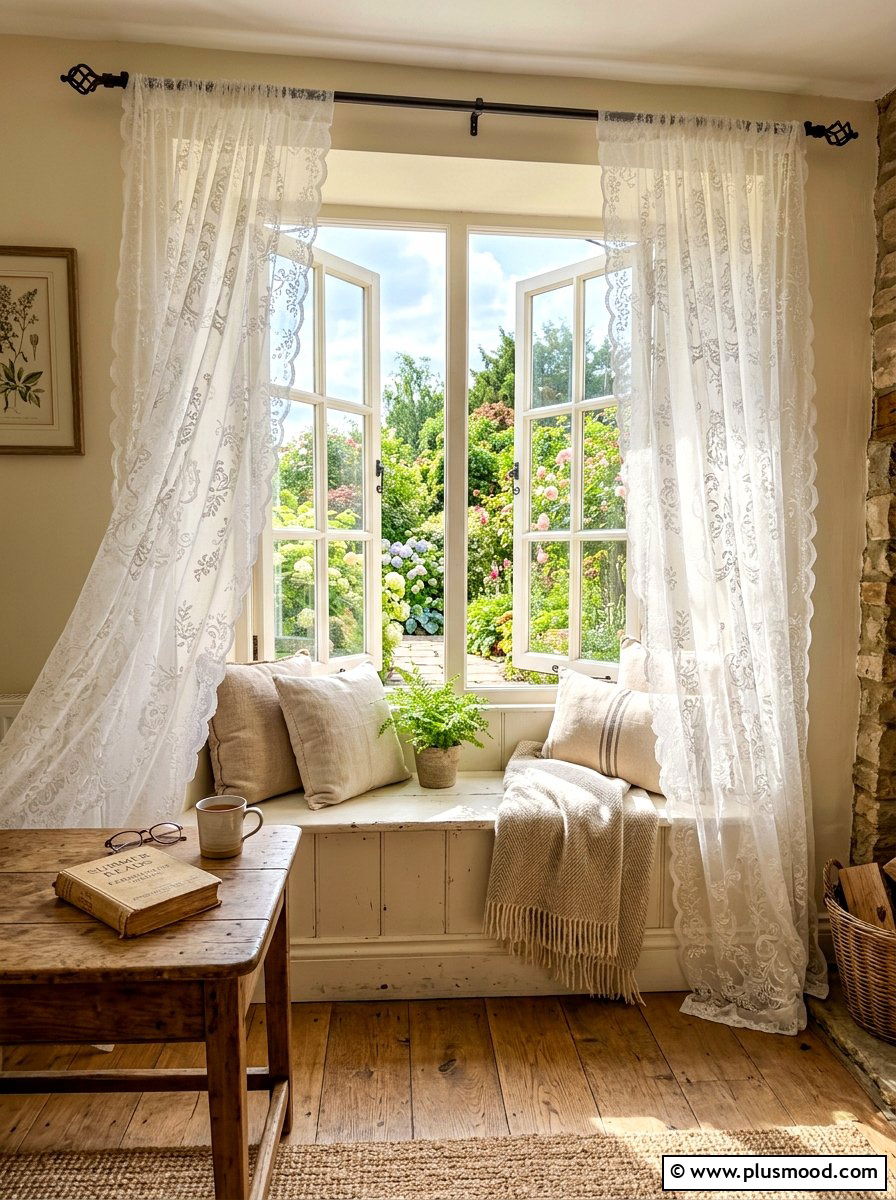 Cottagecore lace curtains - 25 summer fresh cottagecore decor ideas