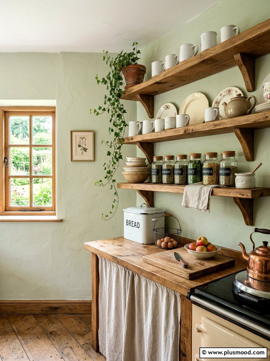 Cottagecore open kitchen shelving - 25 summer fresh cottagecore decor ideas