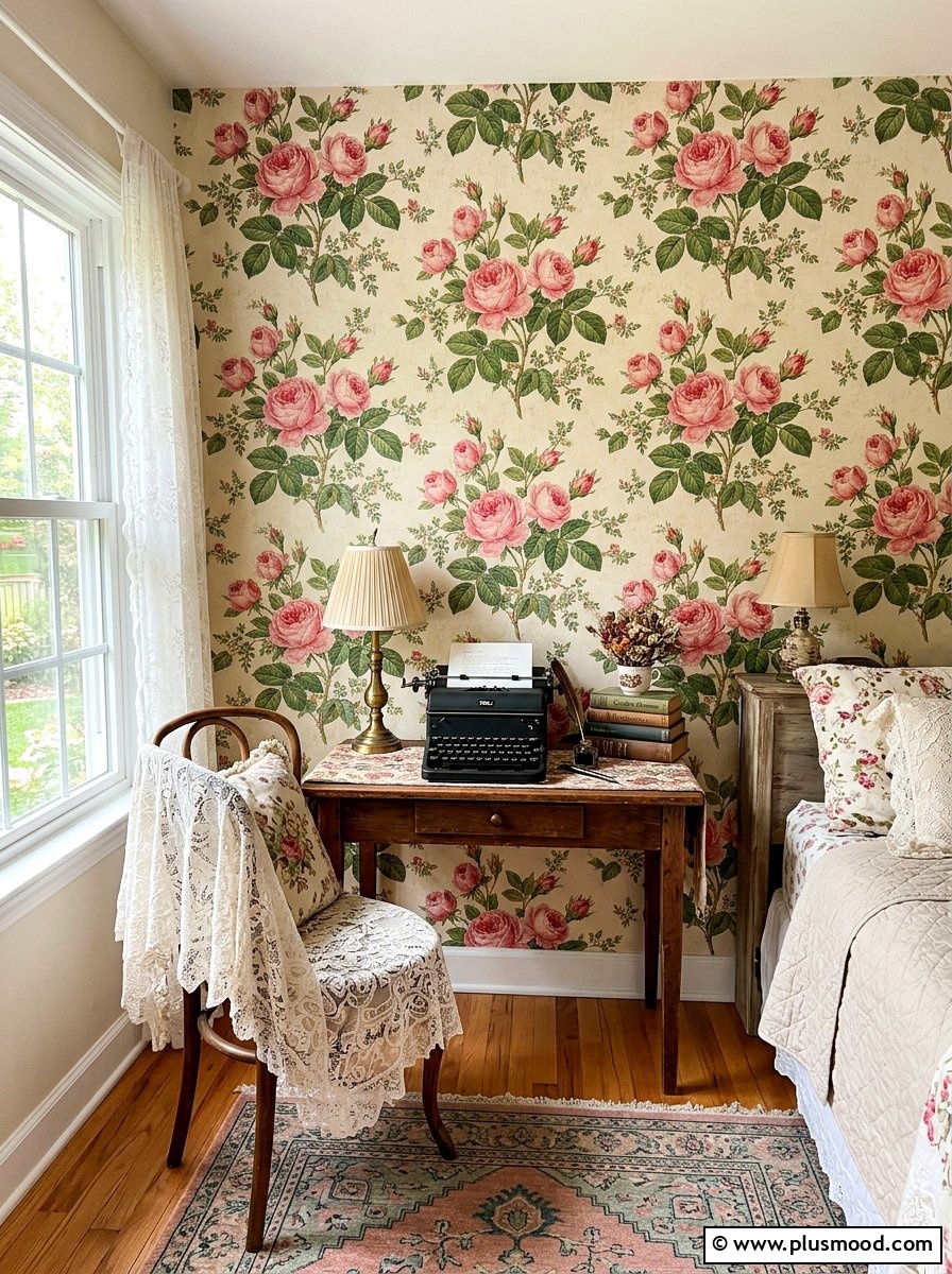Cottagecore vintage floral wallpaper - 25 summer fresh cottagecore decor ideas