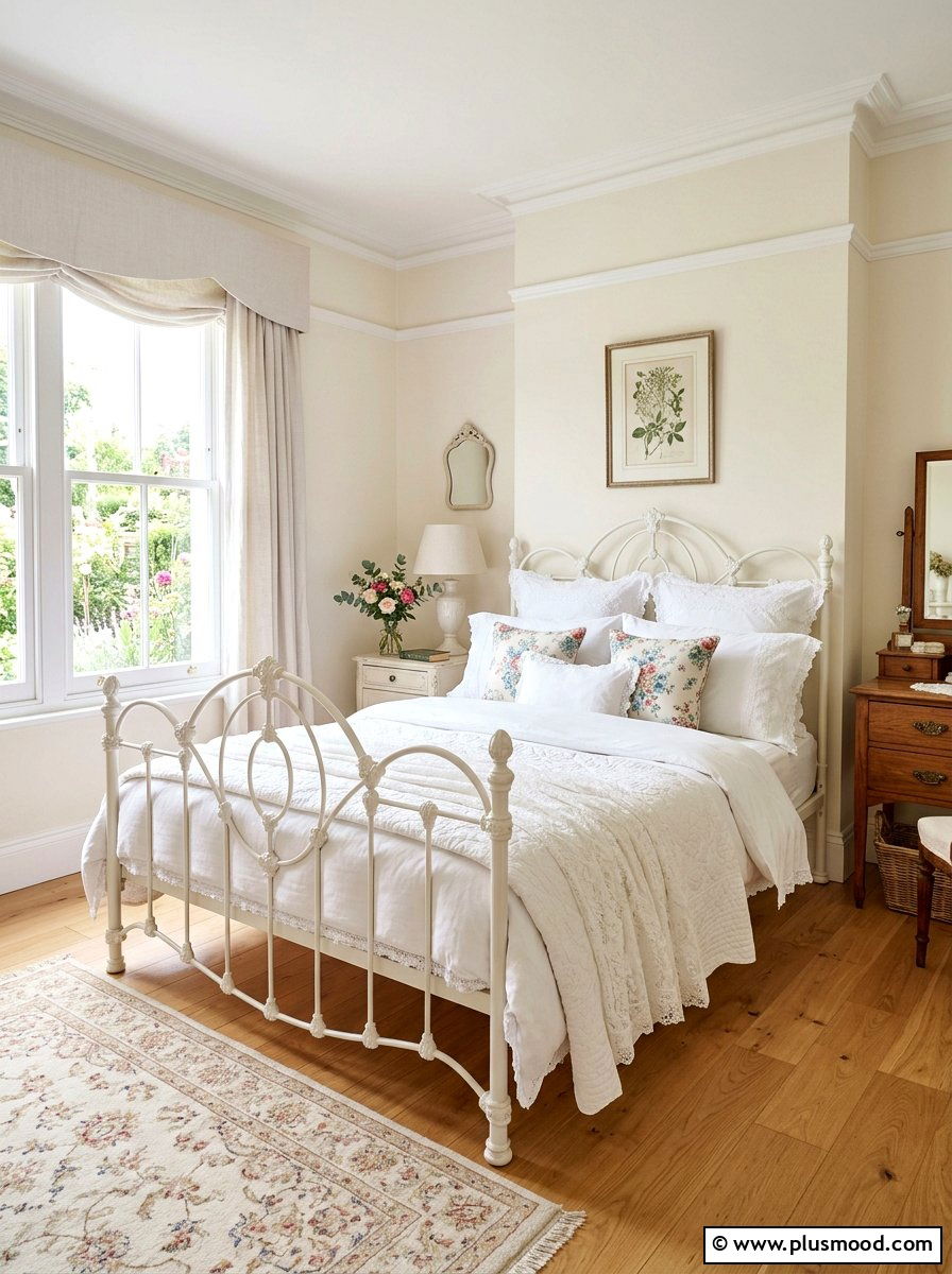Cottagecore white iron bed - 25 summer fresh cottagecore decor ideas