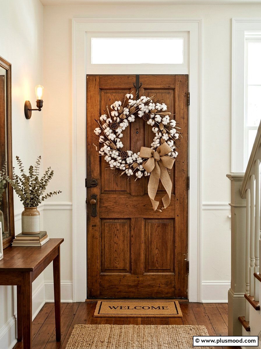Cotton Stem Wreaths - 25 summer farmhouse home decor ideas