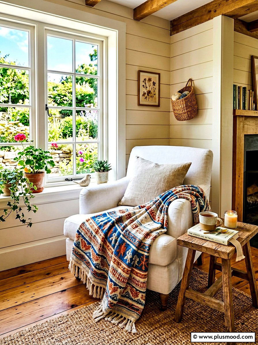 Cotton Throw Blanket - 25 farmhouse summer living room ideas
