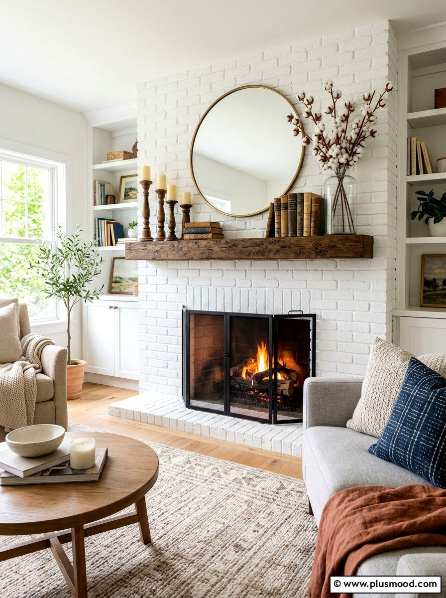 Cotton stem mantel arrangement - 25 late summer farmhouse decor ideas