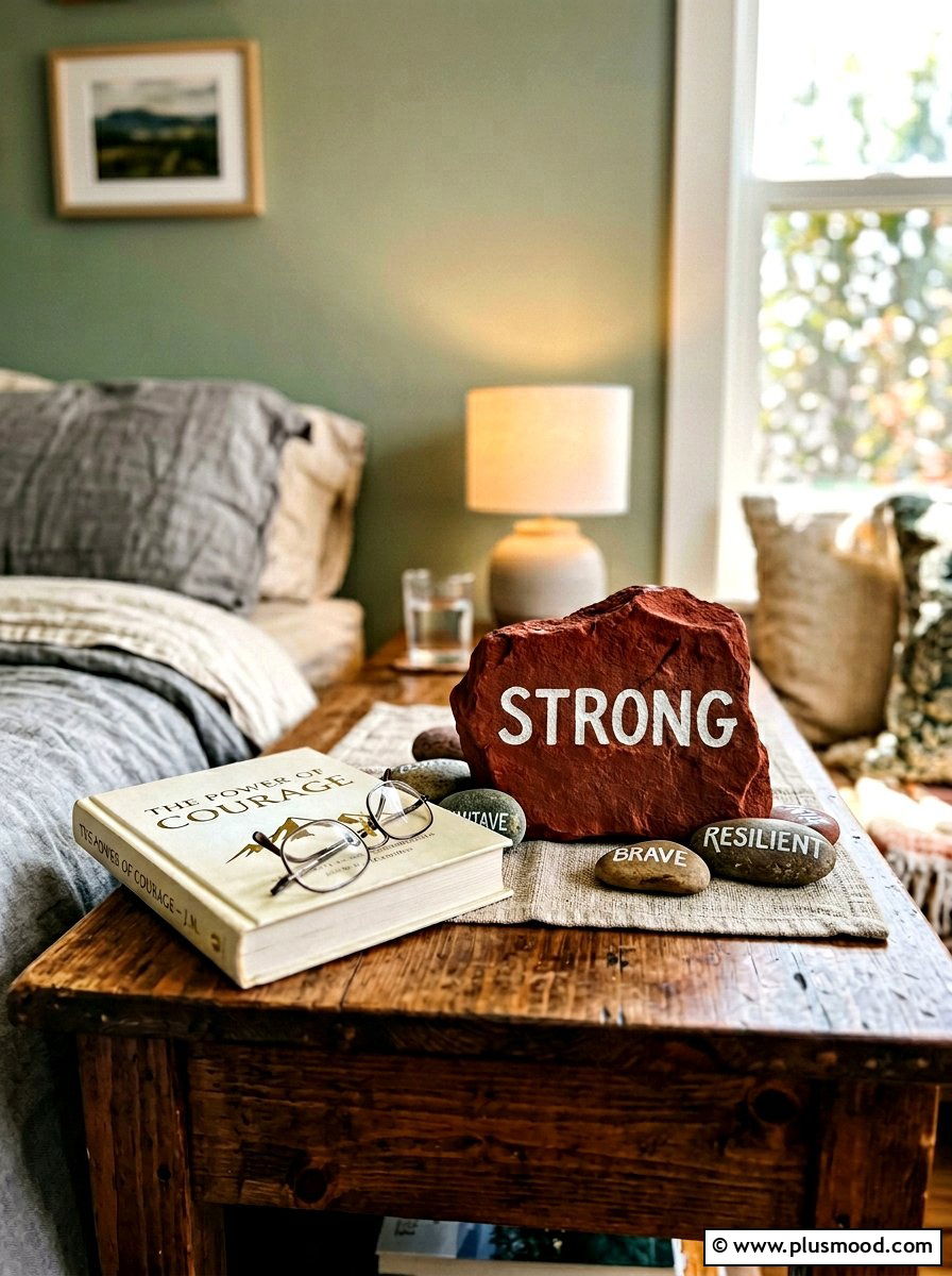 Courage Themed Stone Art - 25 painted rock ideas with inspirational words