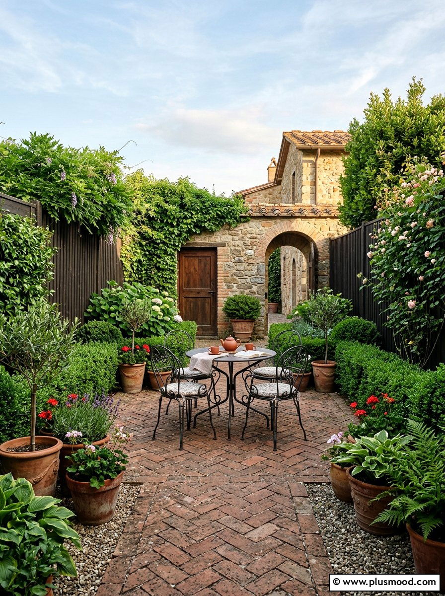 Courtyard Brick Patio - 25 small backyard ideas with brick patio