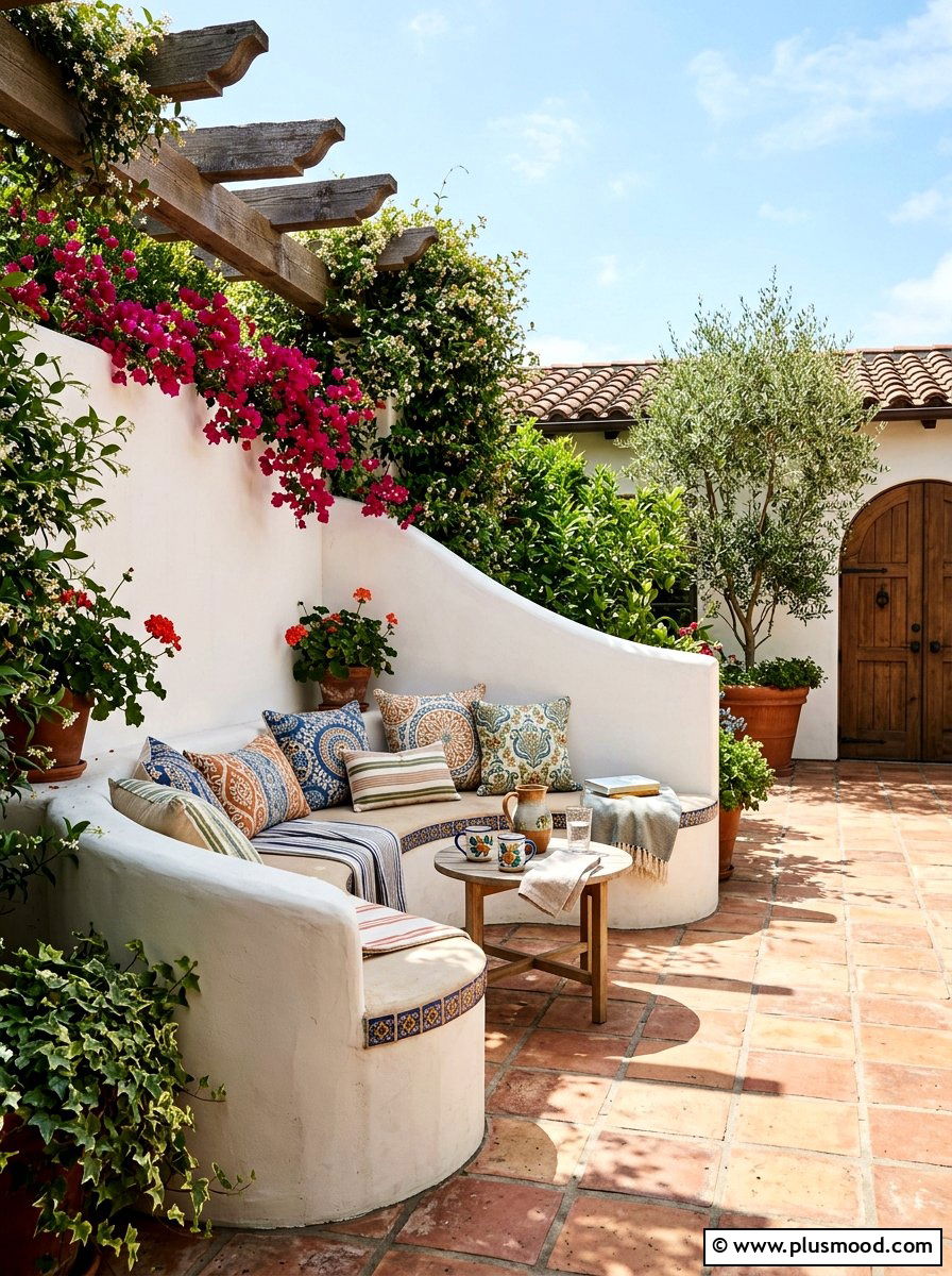 Courtyard seating wall - 25 small backyard ideas with seating wall