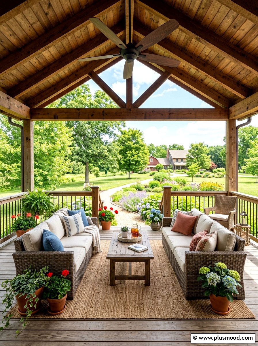 Covered Farmhouse Deck - 25 summer backyard farmhouse ideas