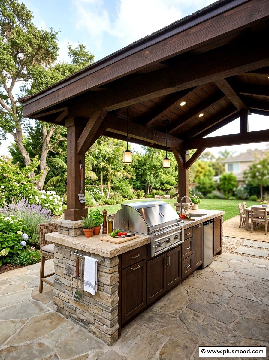 Covered Outdoor Kitchen - 25 summer cooling backyard ideas