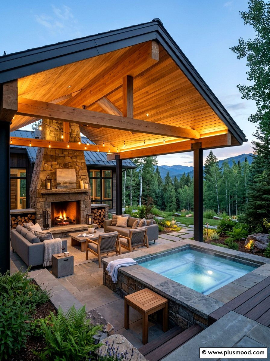 Covered Outdoor Living Space - 25 pool landscaping ideas for hot tubs