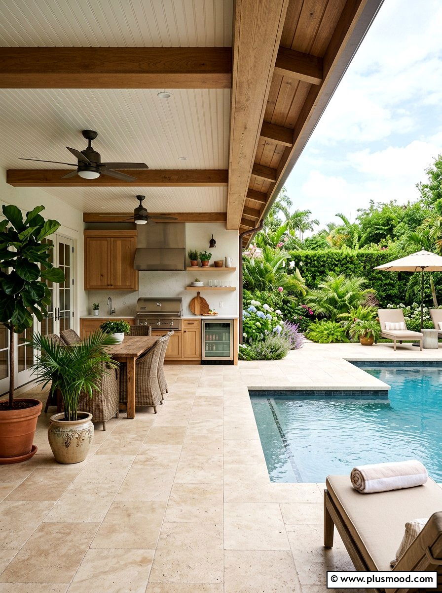 Covered Patio Kitchen - 25 pool landscaping ideas with outdoor kitchen