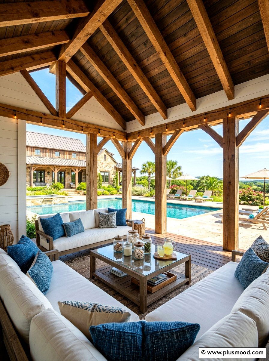 Covered Poolside Porch - 25 summer farmhouse pool area ideas
