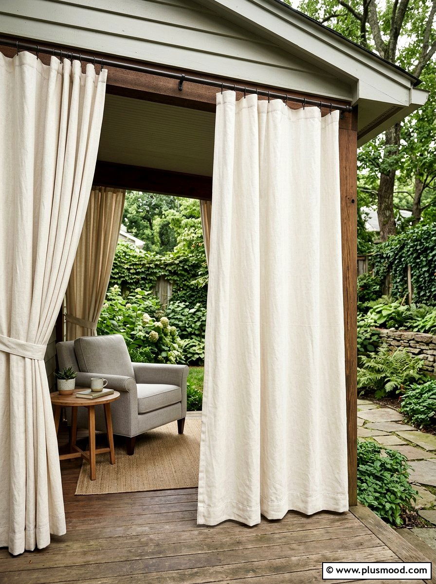 Covered Porch Privacy Screen Curtains - 25 small backyard ideas with outdoor curtains