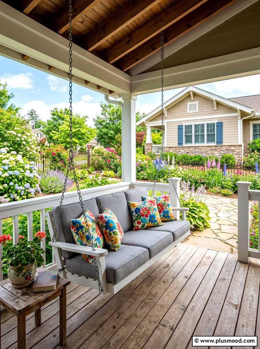 Covered Porch Swing - 25 summer backyard reading nook ideas