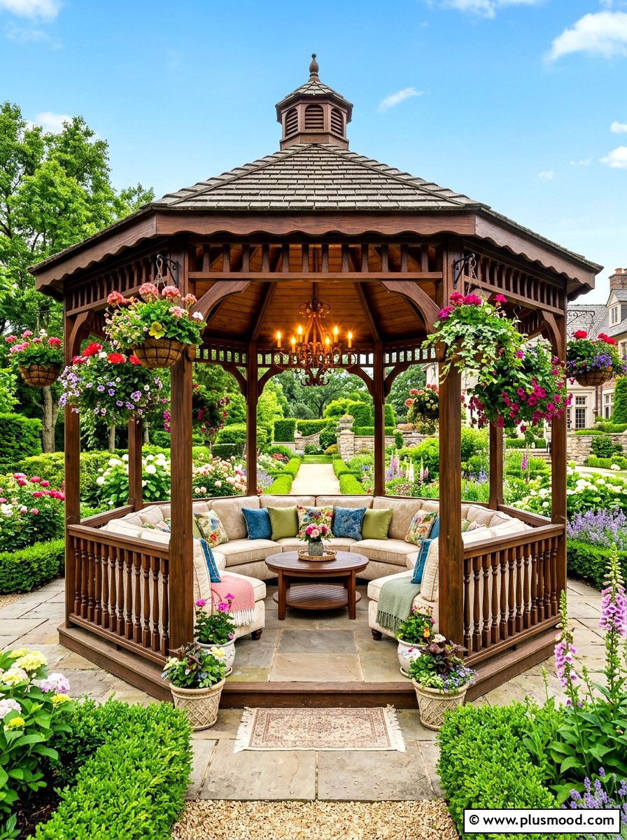 Covered gazebo seating area - 25 summer backyard seating ideas for guests