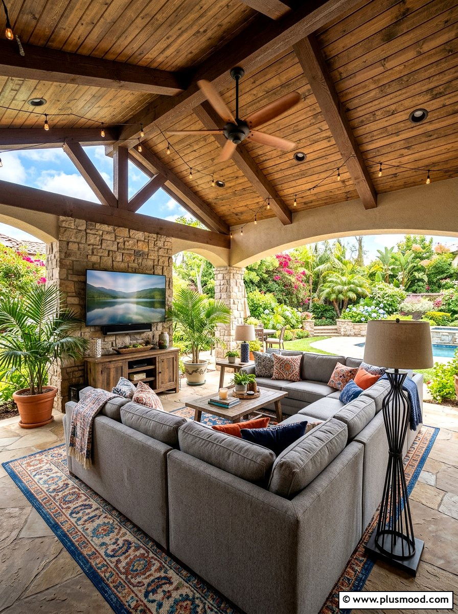 Covered patio living room - 25 summer backyard ideas