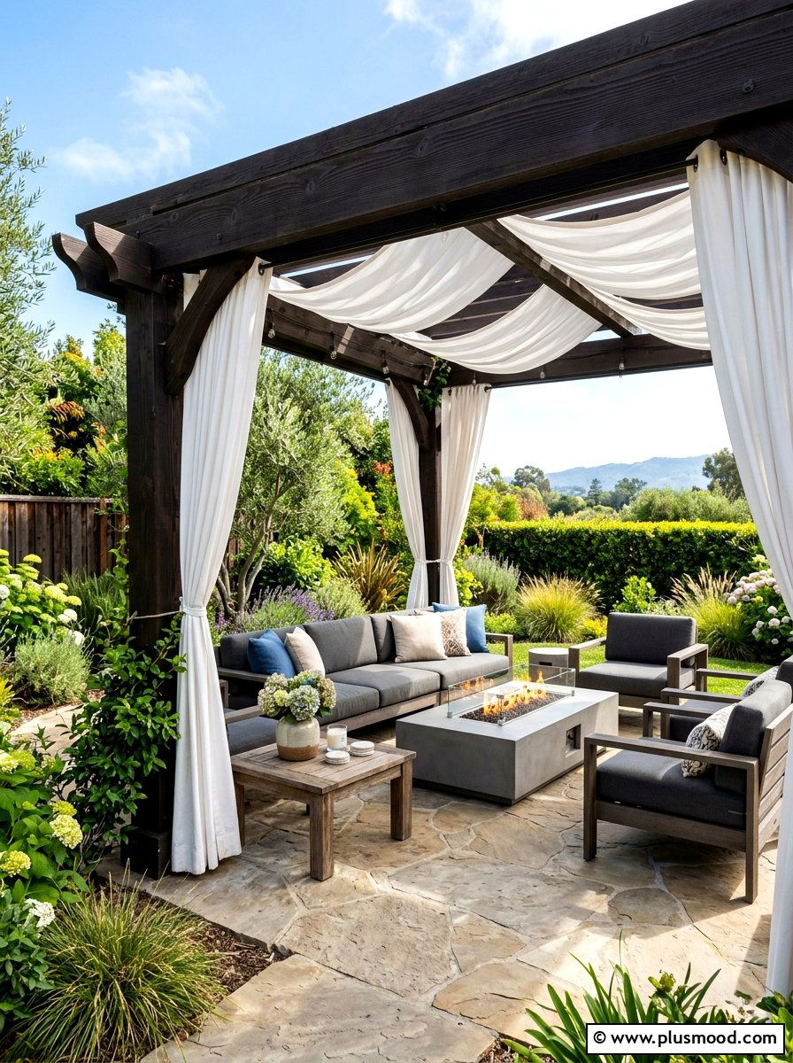 Covered pergola seating - 25 summer to fall outdoor entertaining ideas