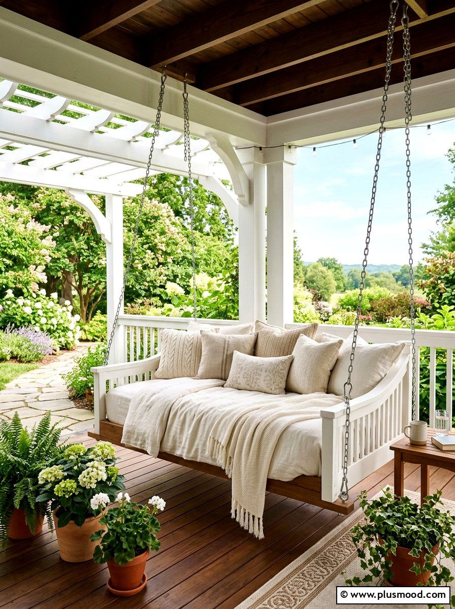 Covered porch swing bed - 25 summer porch swing curb appeal ideas