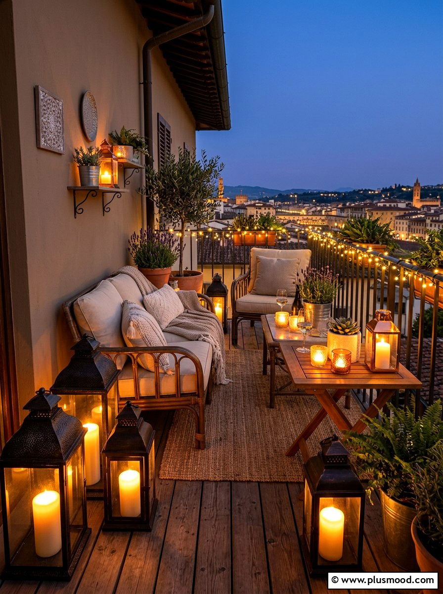 Cozy Balcony Lighting With Lanterns - 25 summer balcony lounge ideas