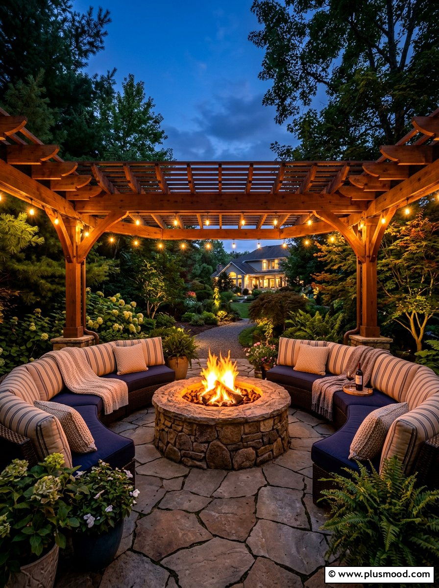 Cozy Fire Pit Pergola - 25 summer covered patio ideas