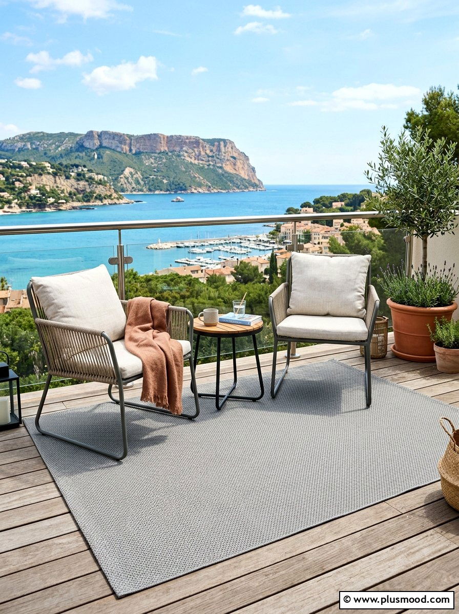 Cozy Minimalist Balcony Rug - 25 summer minimal balcony ideas