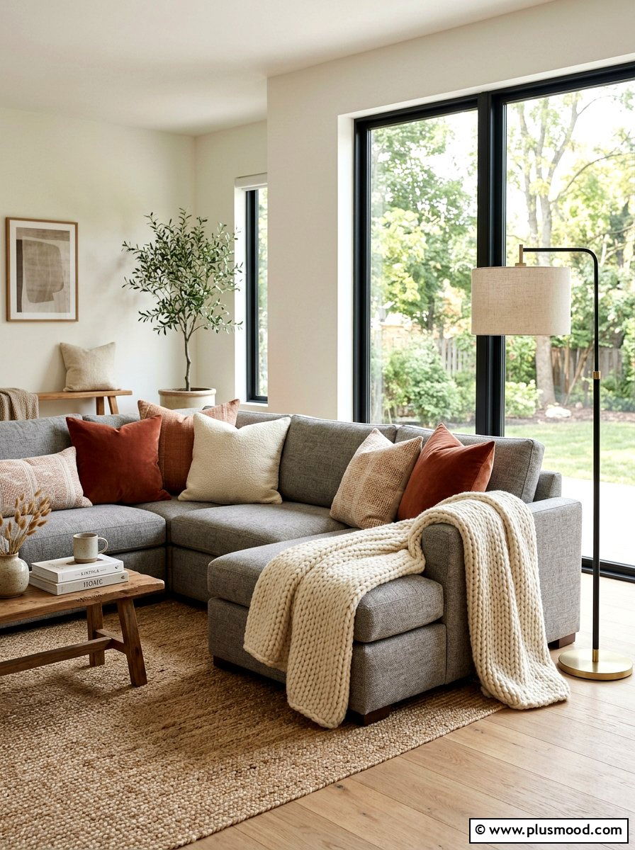 Cozy layered sofa area - 25 summer to fall transition decor ideas