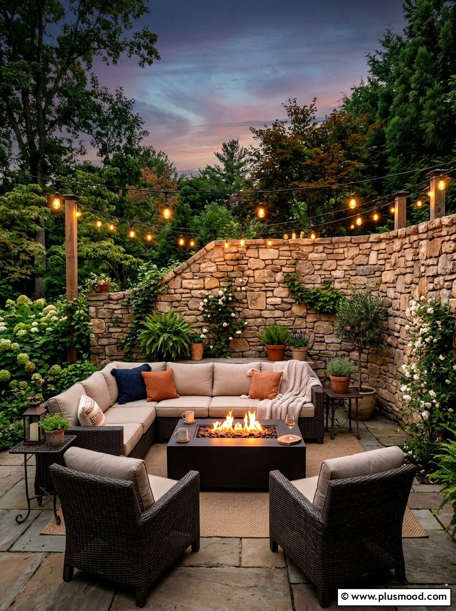 Cozy patio stone wall - 25 small backyard ideas with stone wall