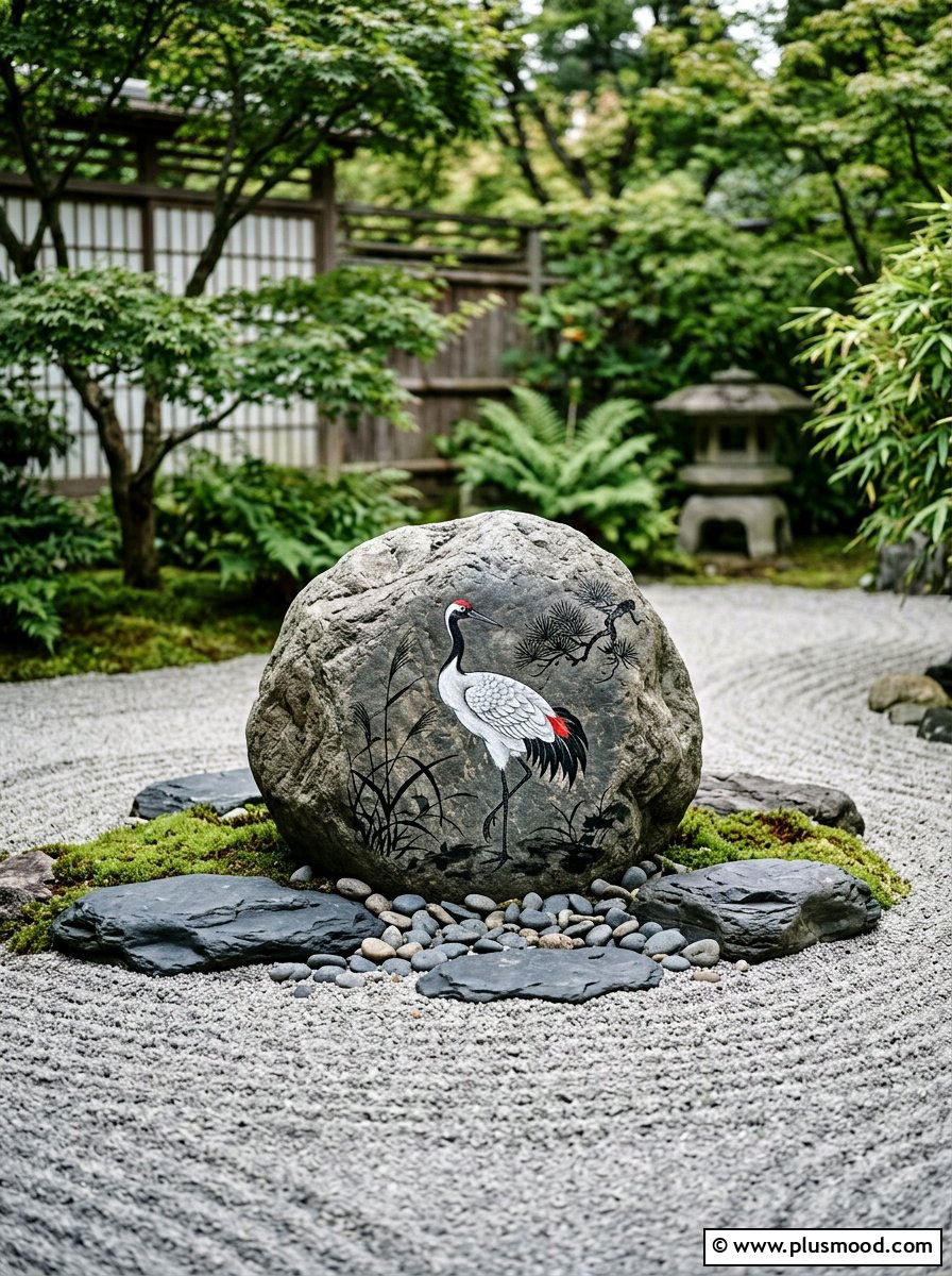 Crane Painted Rock - 25 painted rock ideas with birds