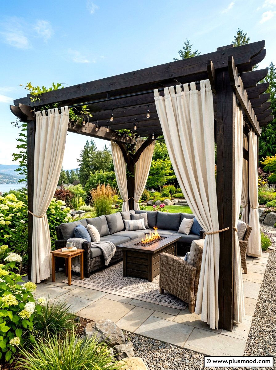Cream Canvas Pergola Curtains - 25 summer patio ideas with outdoor curtains