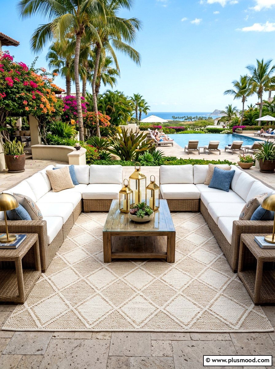 Cream Diamond Pattern Rug - 25 summer patio rug ideas
