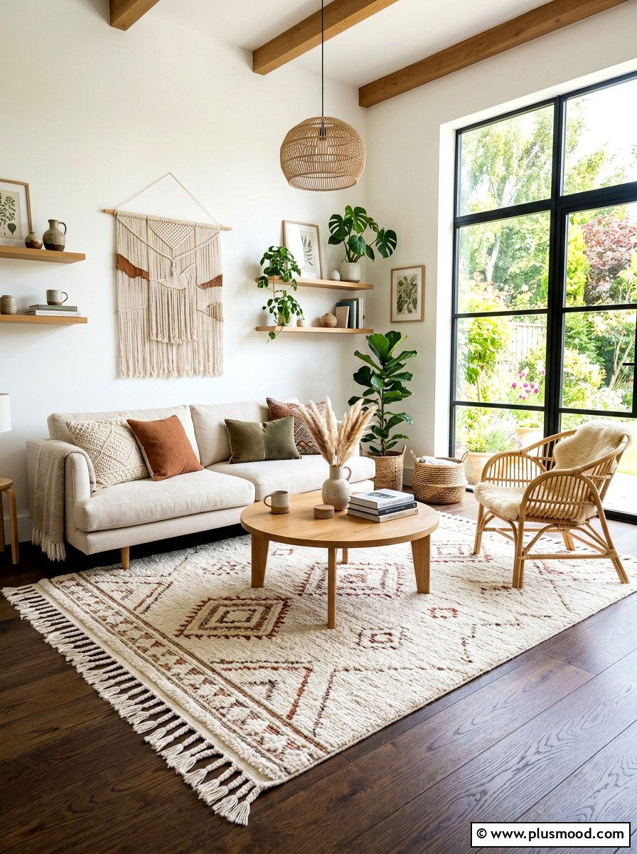 Cream Fringe Area Rug - 25 summer layered texture ideas for living room