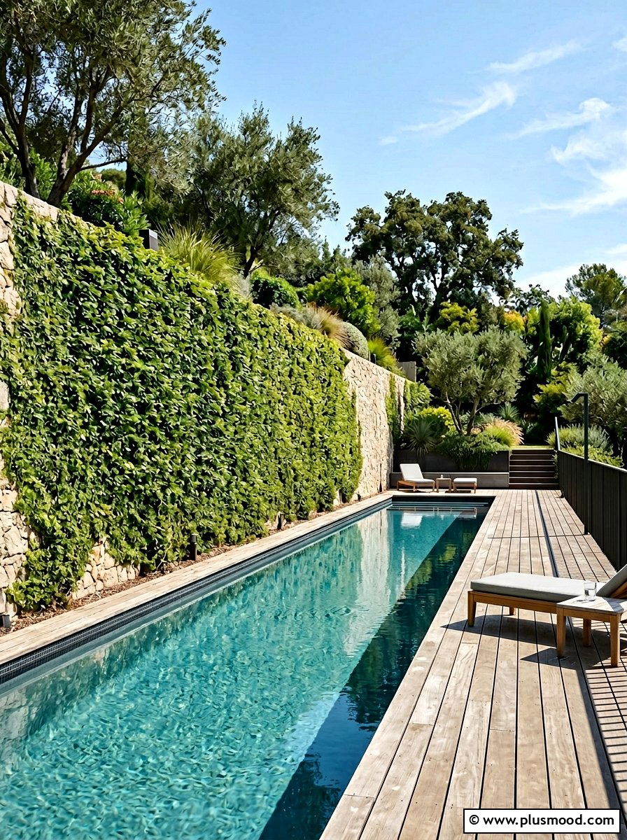 Creeping Fig Stone Retaining Wall - 25 pool landscaping ideas with climbing plants