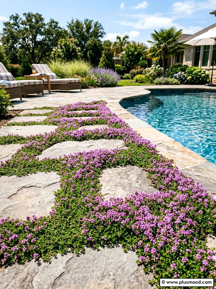 Creeping Thyme Pool Groundcover - 25 pool landscaping ideas low maintenance