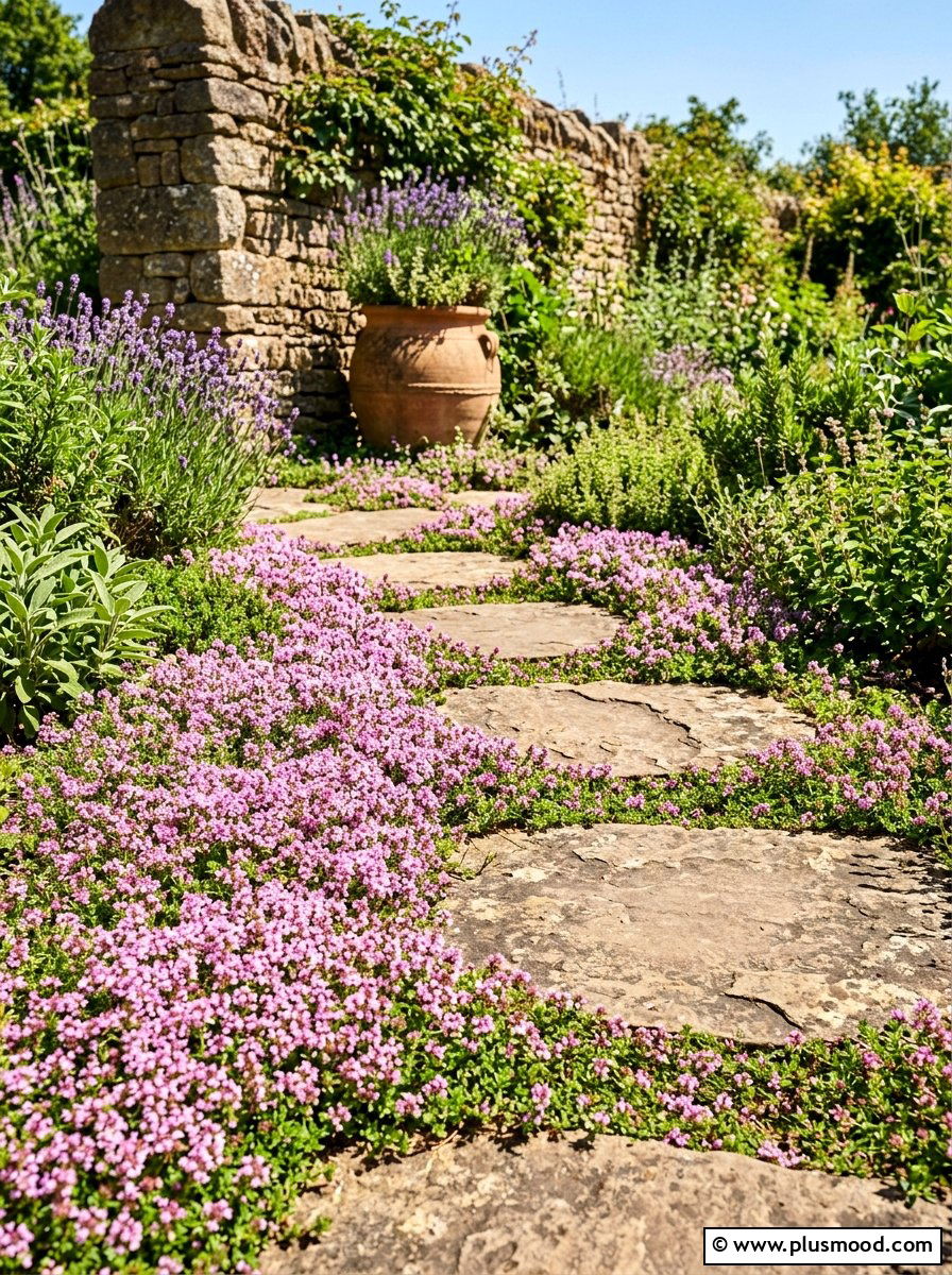 Creeping Thyme Stepping Stone Border - 25 summer path border planting ideas