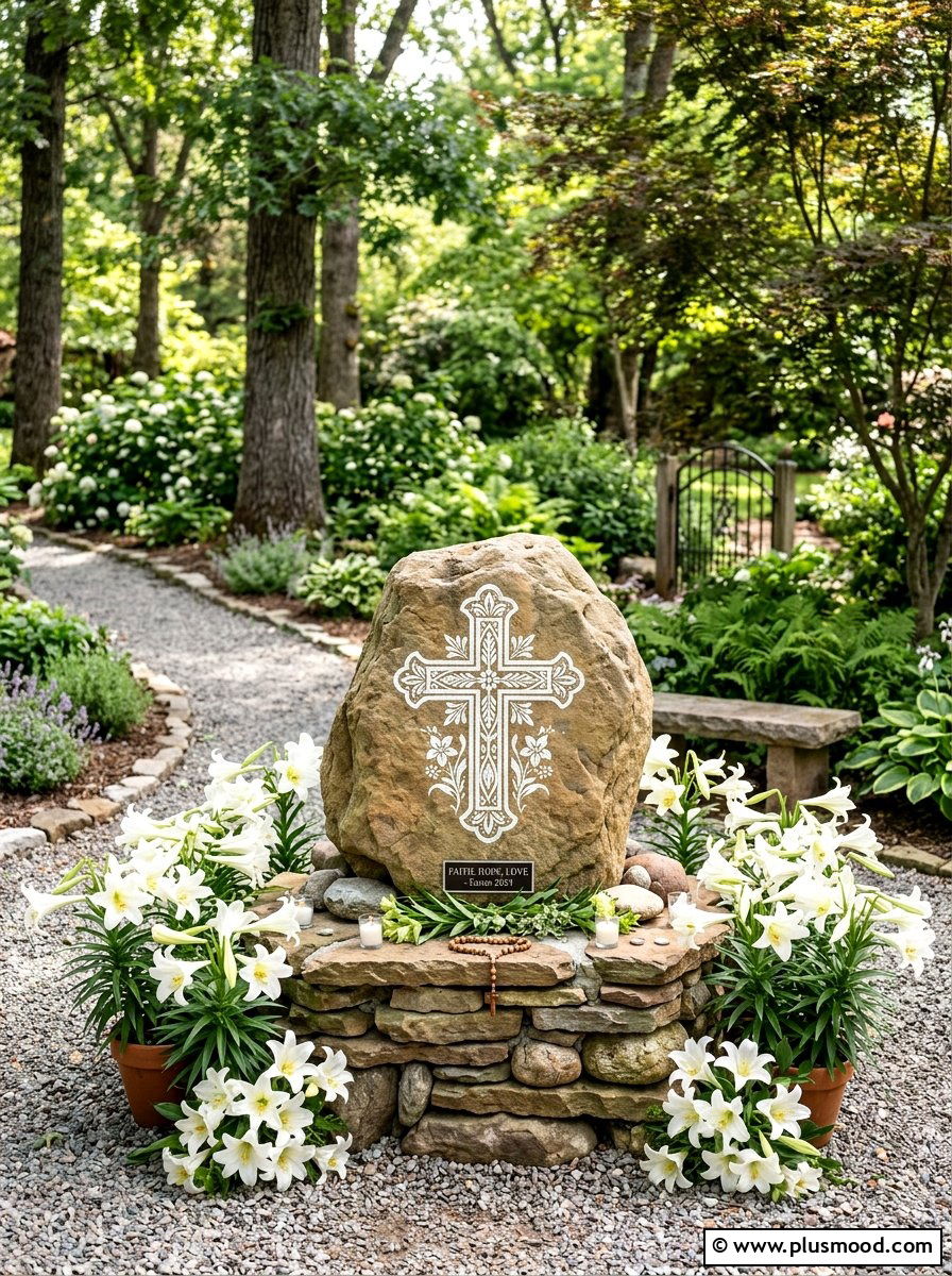 Cross Painted Rock - 25 painted rock ideas for memorial garden