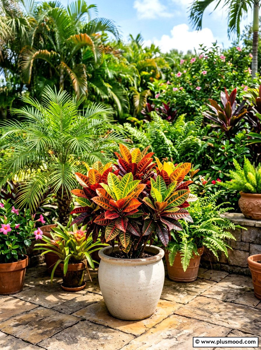 Croton Colorful Container - 25 summer tropical planter ideas