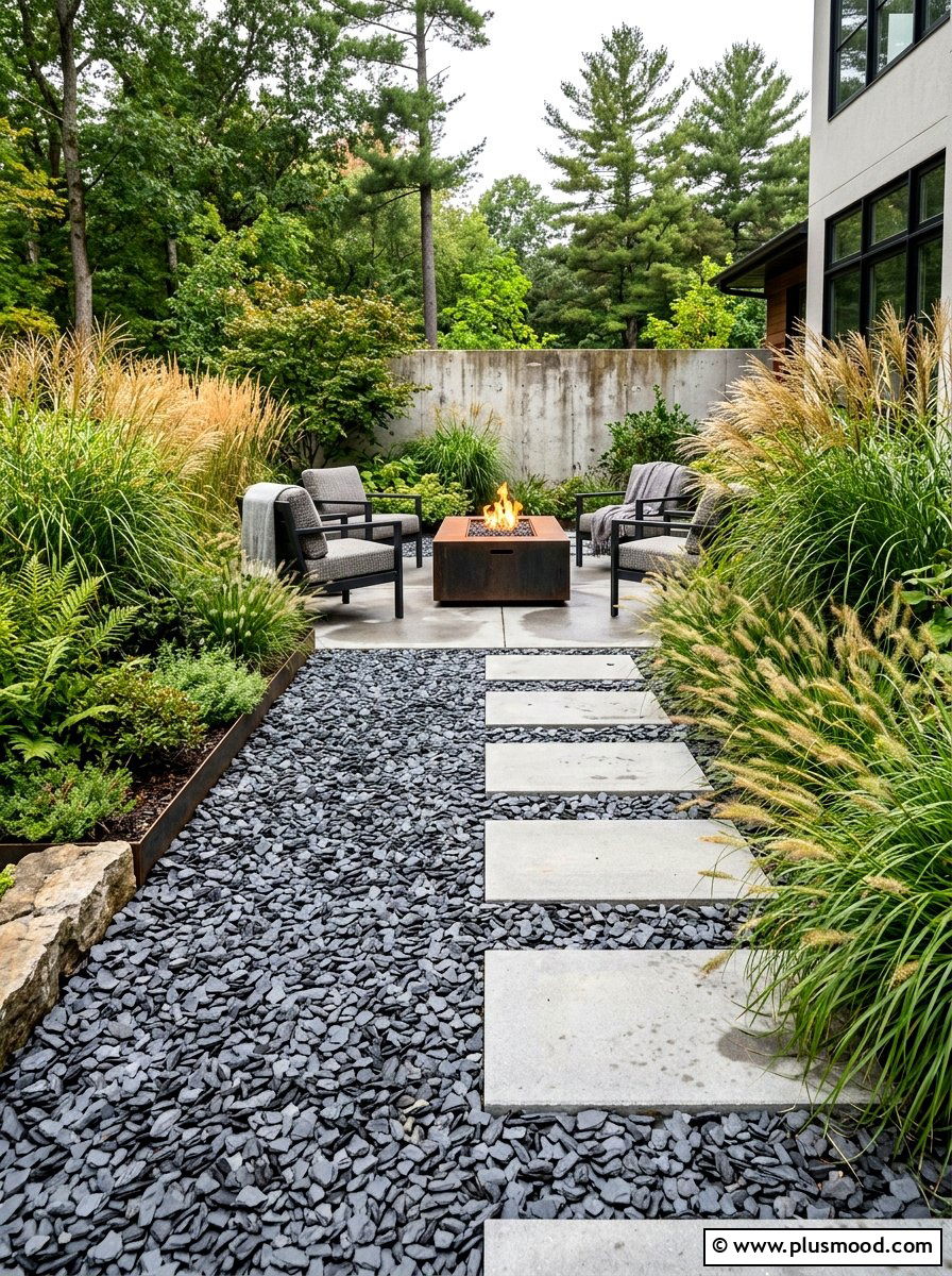 Crushed Slate Ground Cover - 25 small backyard ideas for no grass yards