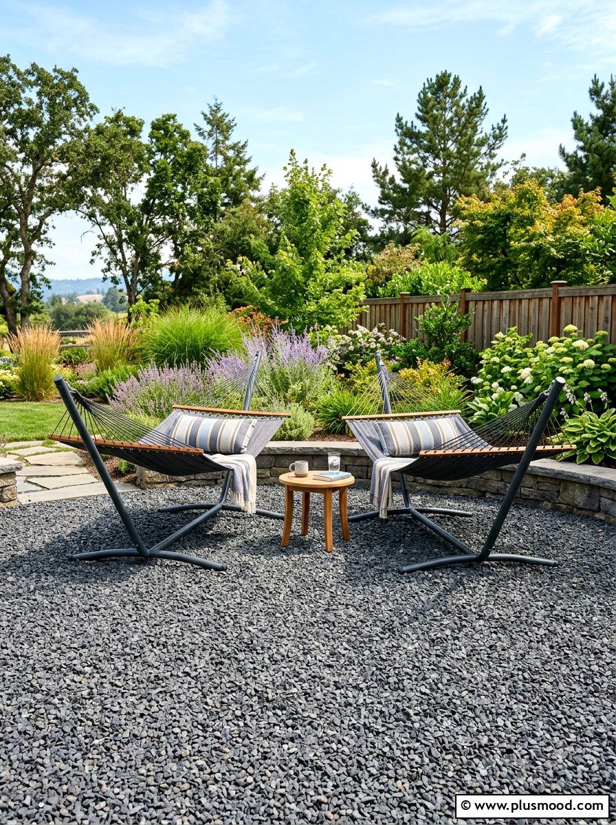 Crushed Stone Lounge - 25 small backyard ideas low maintenance