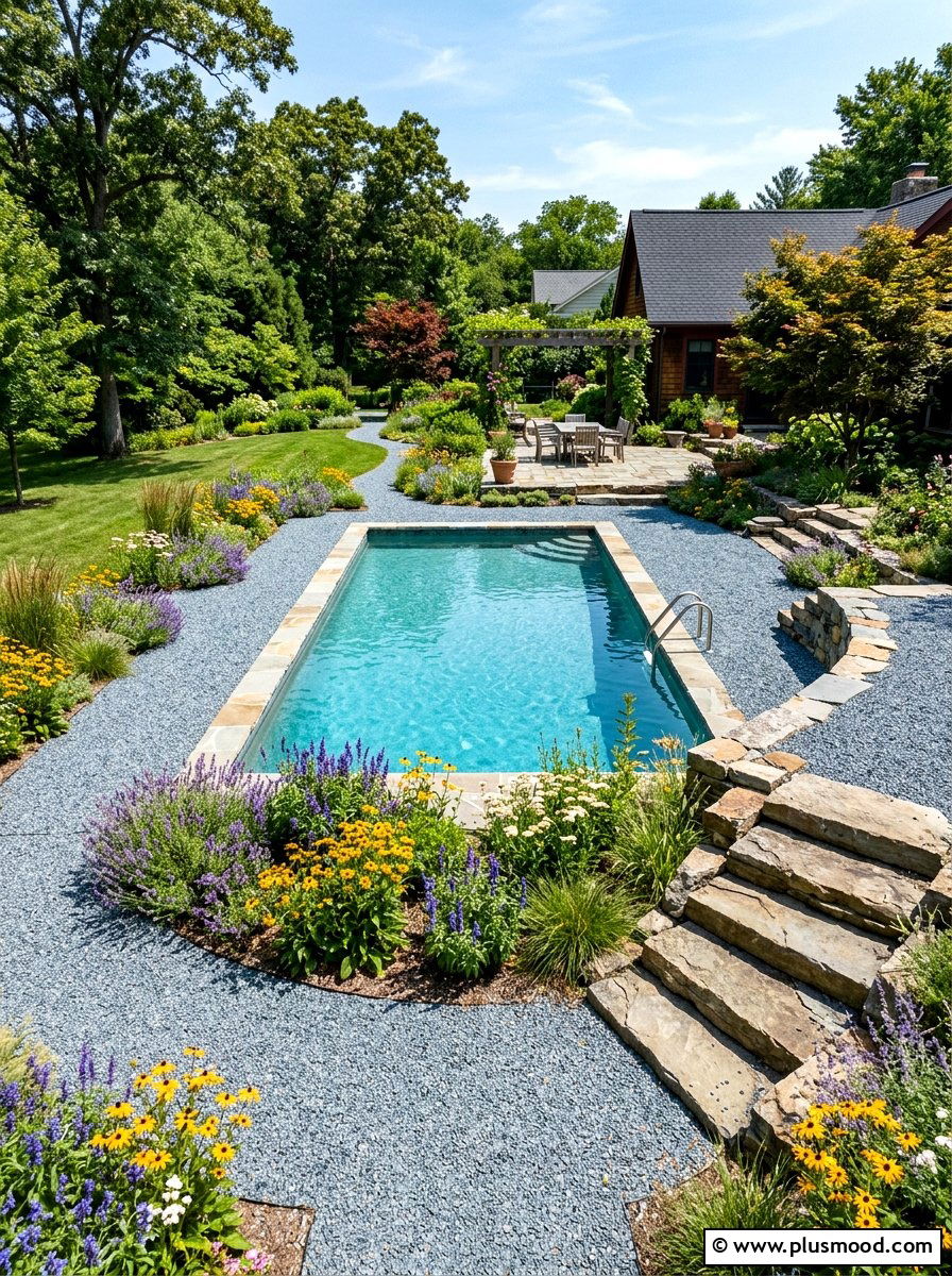 Crushed granite pool surround - 25 pool landscaping ideas with gravel