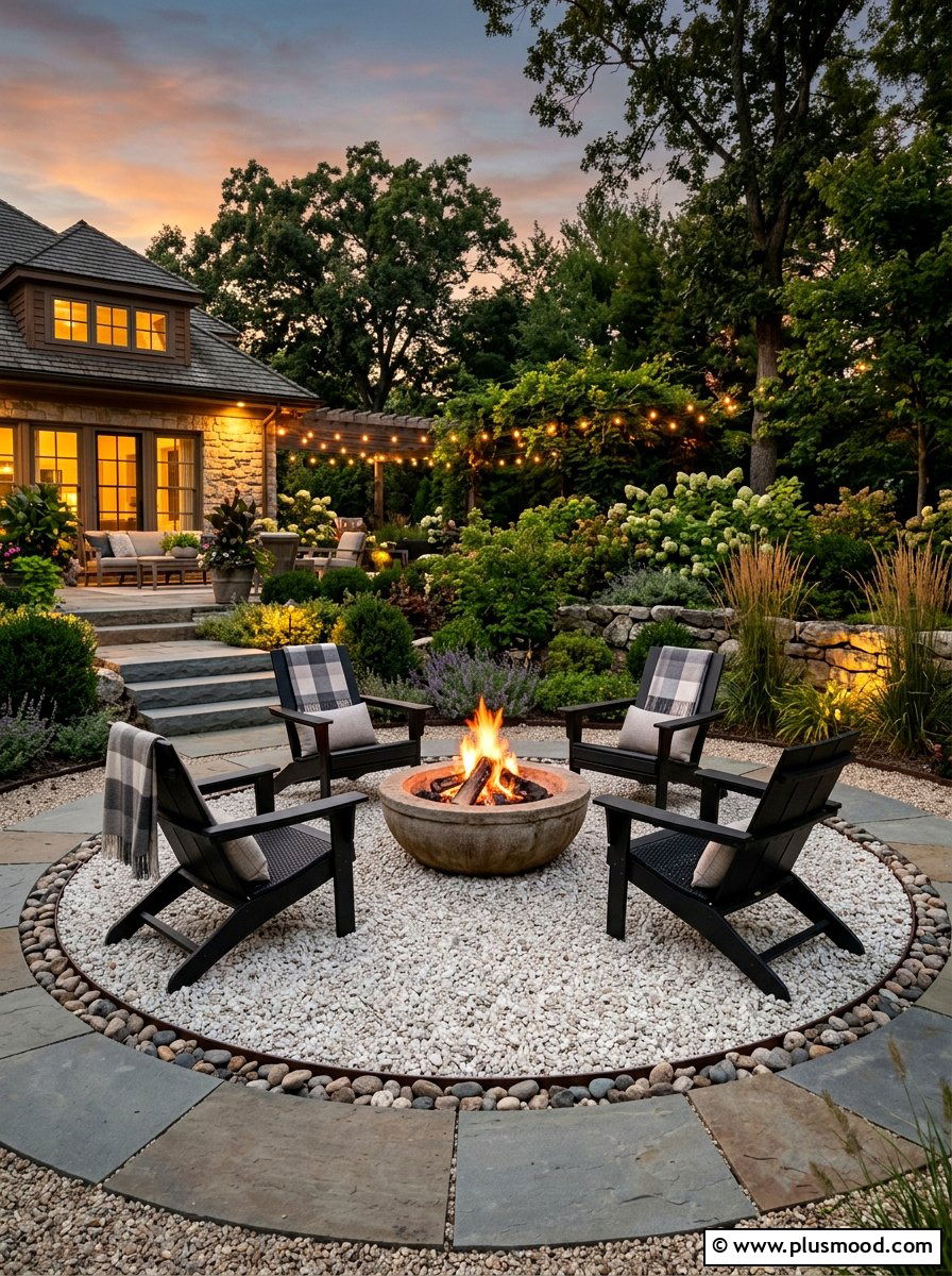 Crushed stone fire pit area - 25 small backyard ideas for minimalist style