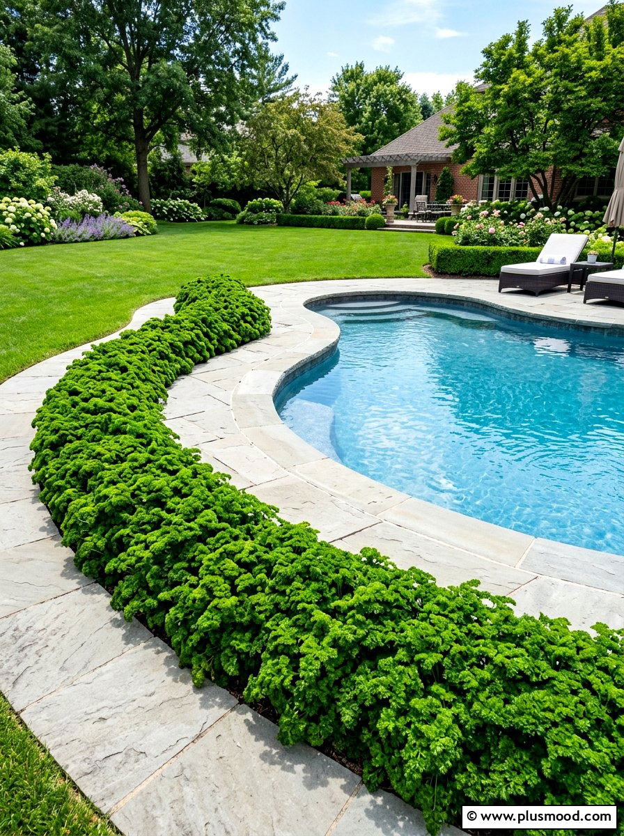 Curly Parsley Pool Accent - 25 pool landscaping ideas with herbs
