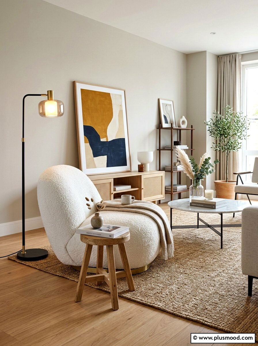 Curved Boucle Armchair - 25 summer neutral decor ideas
