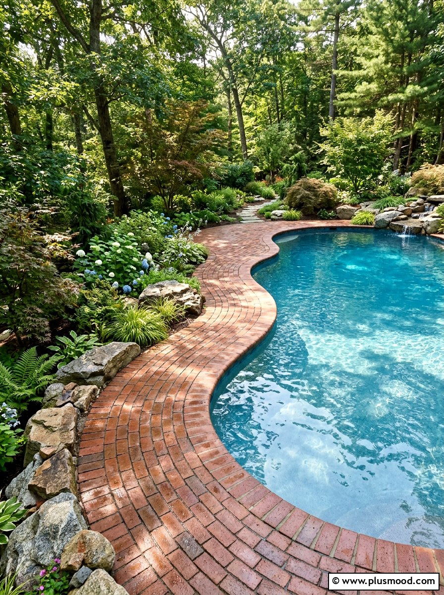 Curved Brick Pool Edge - 25 pool landscaping ideas with brick edging